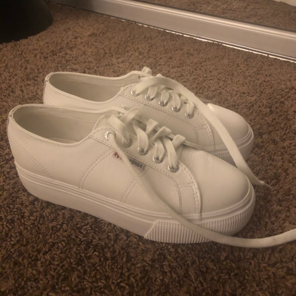 Superga White Platform Leather Sneakers